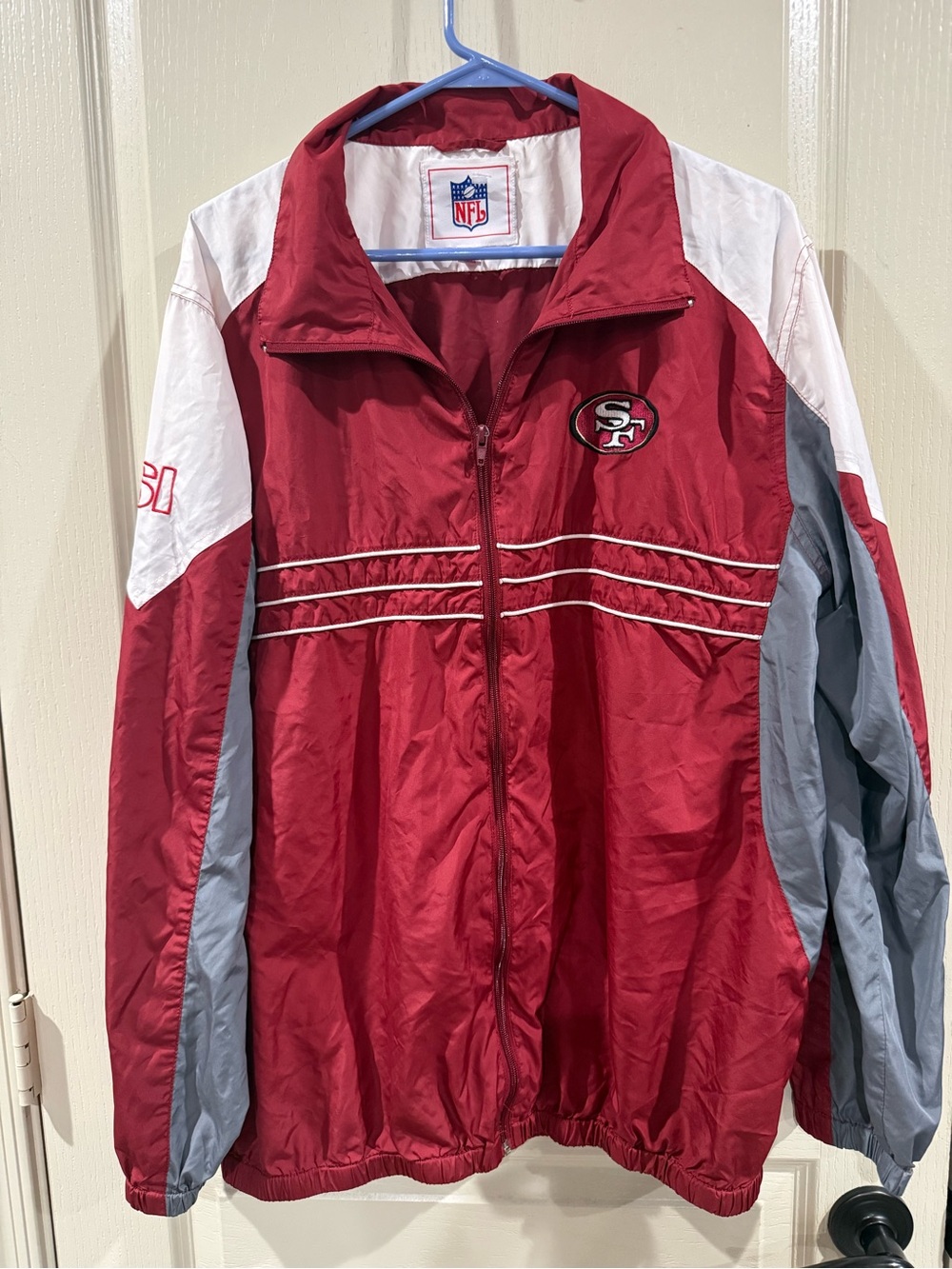 San Francisco 49ers NFL Windbreaker Jacket Men's XL Full Zip Burgundy Gray White